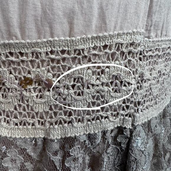 Y2K Boho Lace Midi Skirt Taupe Brown Tiered Ruffle Peasant Cottagecore Fairycore - Picture 6 of 7